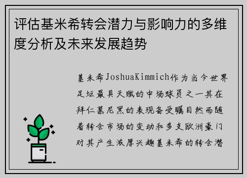 评估基米希转会潜力与影响力的多维度分析及未来发展趋势