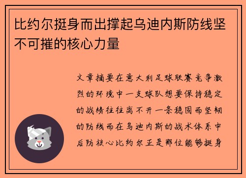 比约尔挺身而出撑起乌迪内斯防线坚不可摧的核心力量